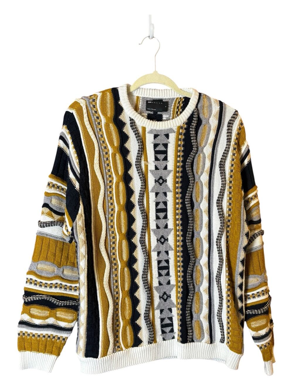 ASOS Designs Abstract 3D Knit Pullover Crew Neck Sweater Men's S Cosby Colorful